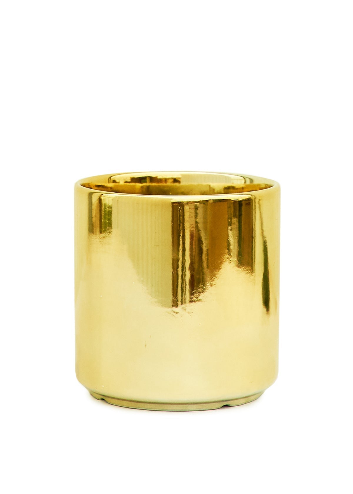 Cylindrical Ceramic Planter, Metallic Gold